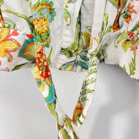 RACHEL Rachel Roy Tropical Floral Linen Blend Tie Front Blouse Puff Sleeve L - Picture 4 of 15